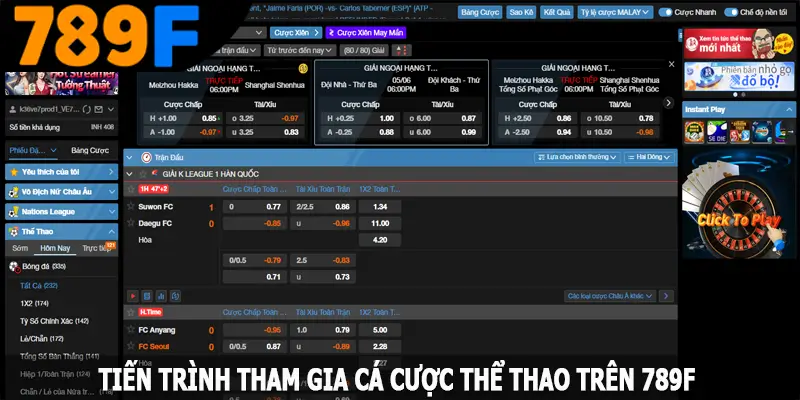Tiến trình tham gia cá cược thể thao trên 789F